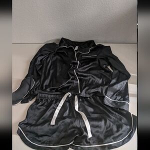 Women's Intimate Loungewear Sleepwear Black Silky Satin Top Shorts Romantic Love